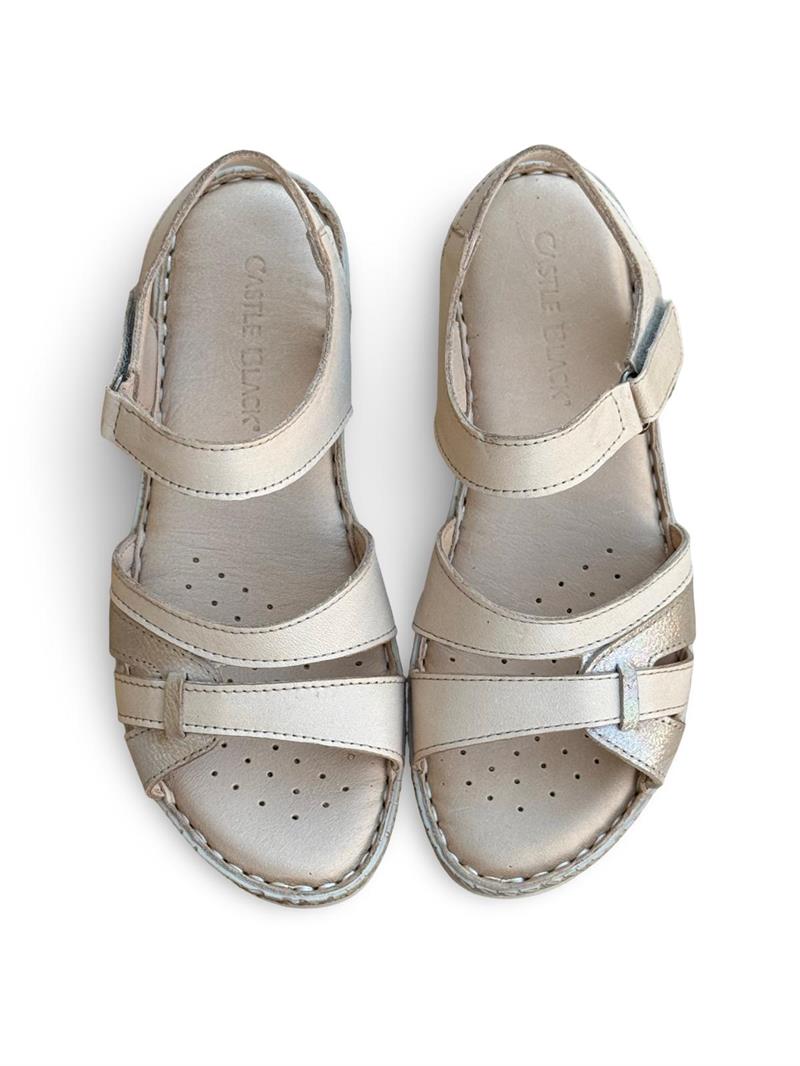 C.Black 22338 Hakiki Deri Comfort Taban Kadın Sandalet Bej