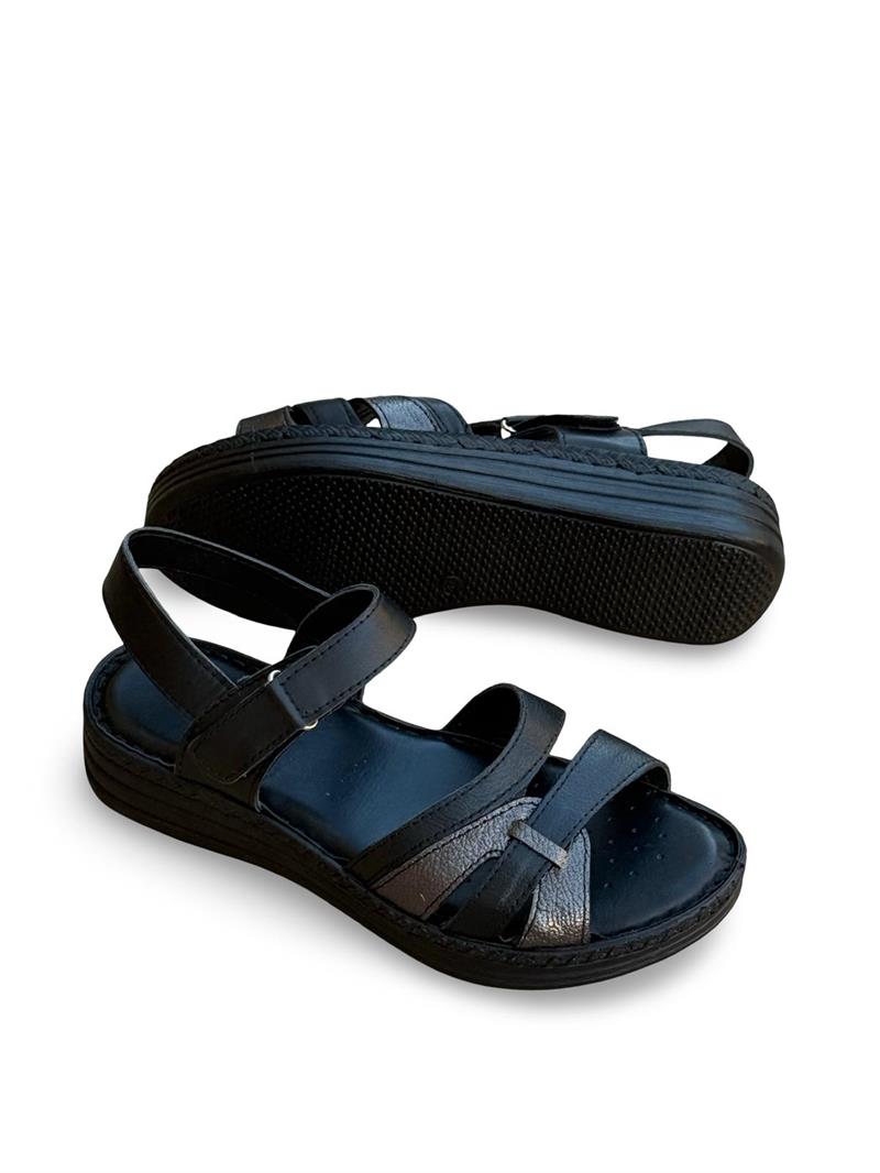 C.Black 22338 Hakiki Deri Comfort Taban Kadın Sandalet Siyah