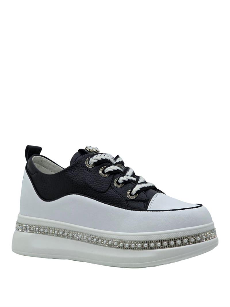 Guja 24K308-1 Hakiki Deri Eva Taban Taş Detaylı Kadın Sneaker Siyah