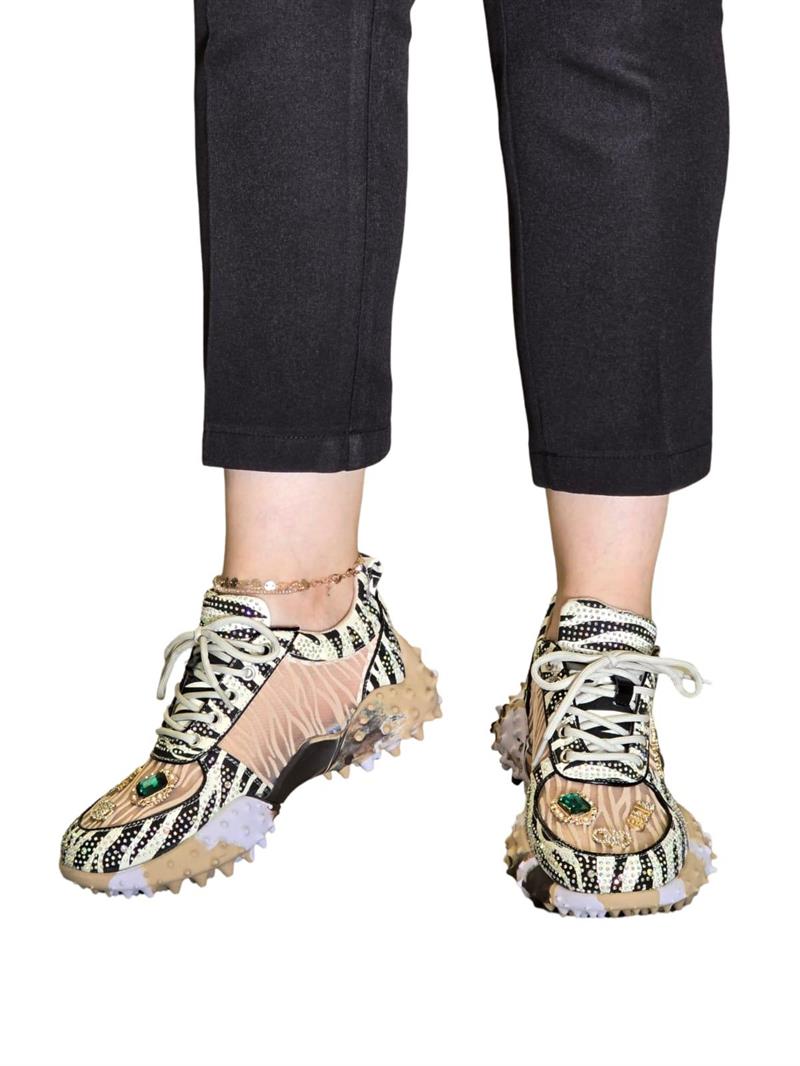 Guja 25Y338  Kadın Sneaker Aır Taban Taş Detaylı Bej