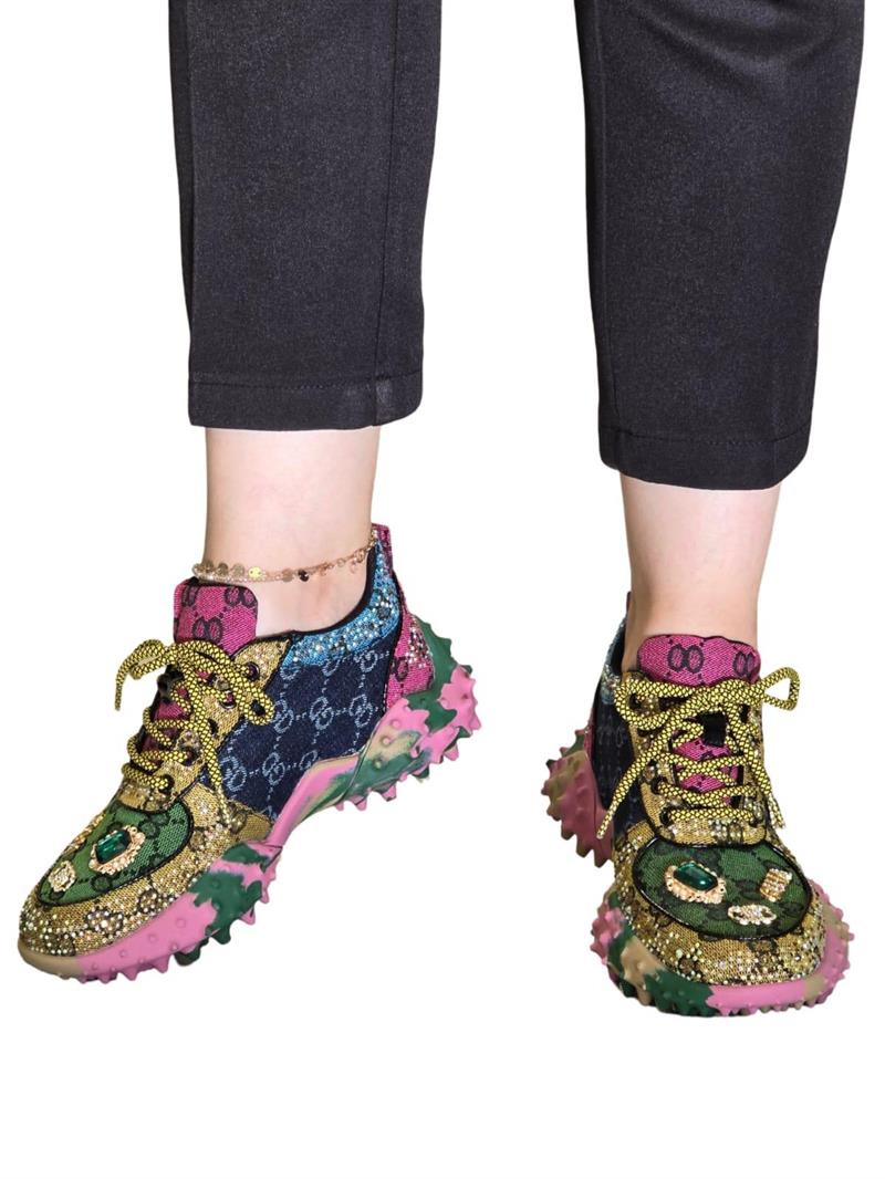 Guja 25Y338  Kadın Sneaker Aır Taban Taş Detaylı Lacivert
