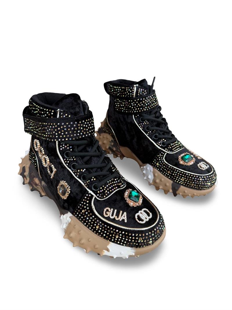 Guja 24K351  Kadın Boğazlı Sneaker Aır Taban Taş Detaylı Siyah