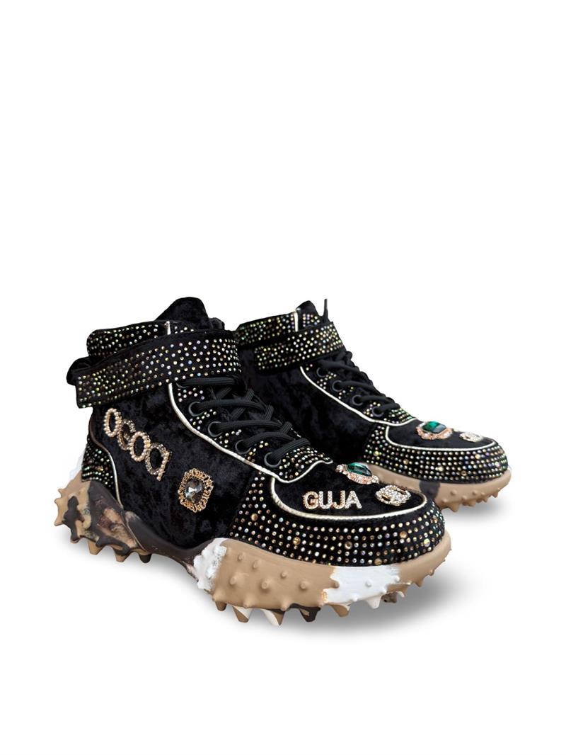 Guja 24K351  Kadın Boğazlı Sneaker Aır Taban Taş Detaylı Siyah