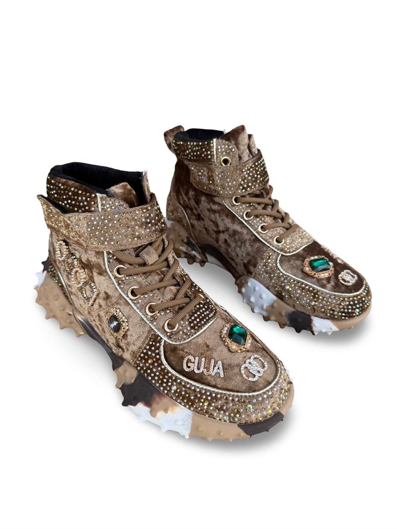 Guja 24K351  Kadın Boğazlı Sneaker Aır Taban Taş Detaylı Camel