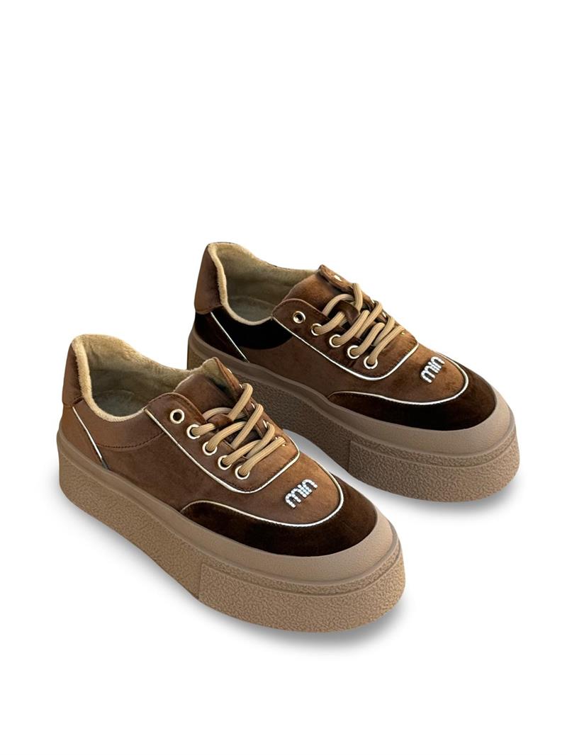 Guja K330 Kadife Taş Detaylı  Eva Taban Kadın Sneaker Kahve