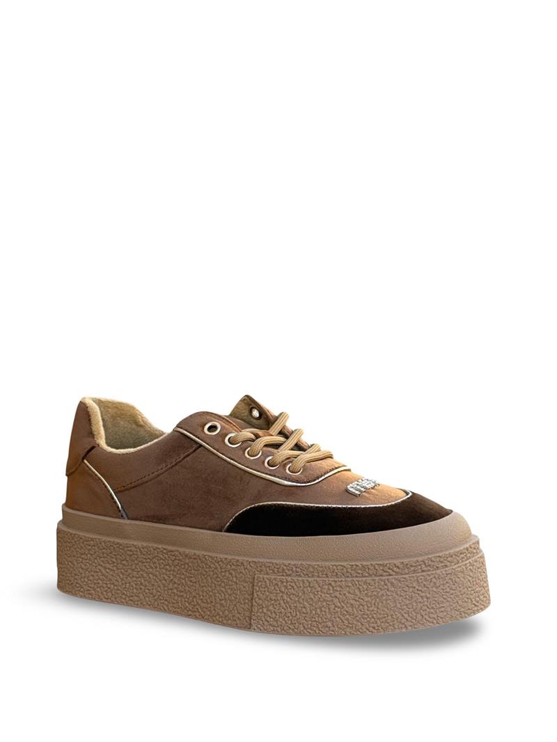 Guja K330 Kadife Taş Detaylı  Eva Taban Kadın Sneaker Kahve