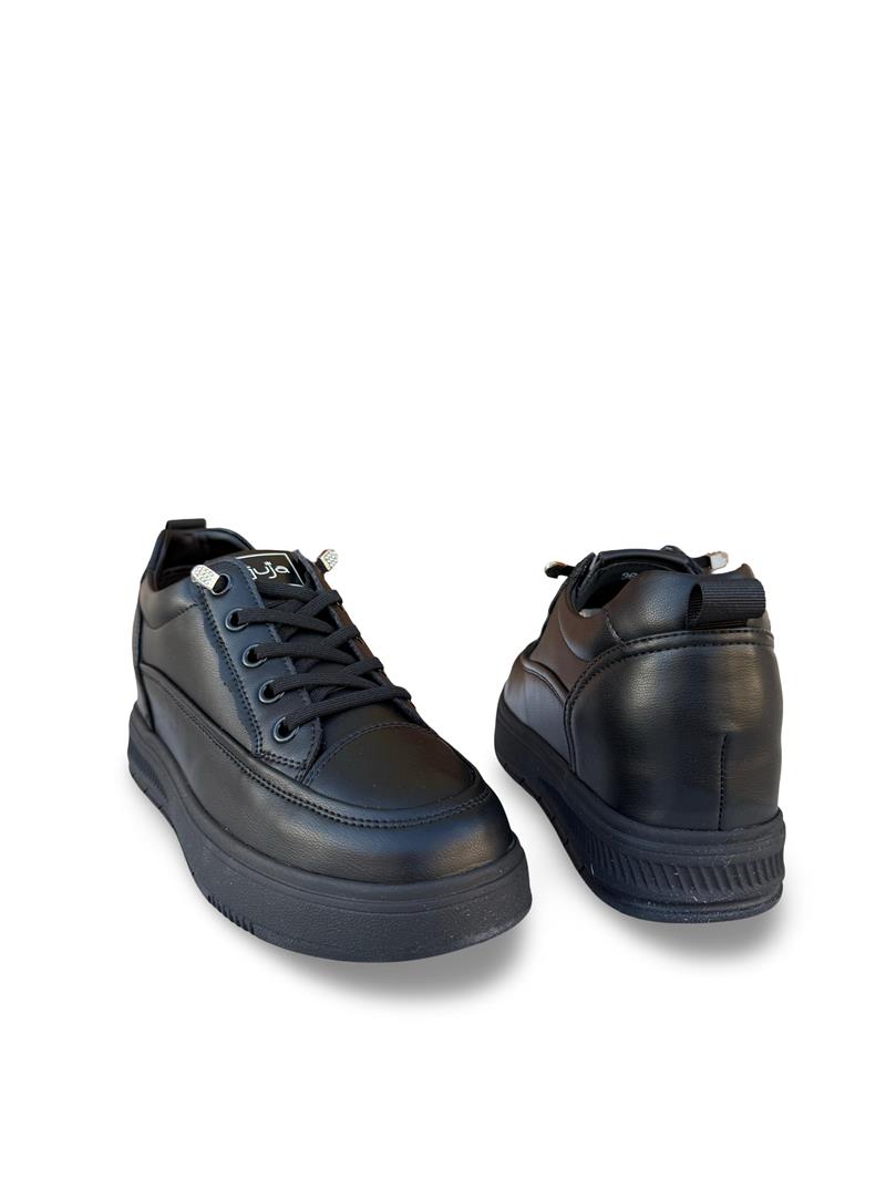 Guja Y352 Hakiki Deri Dolgu Topuk Kadın Spor Sneaker Siyah