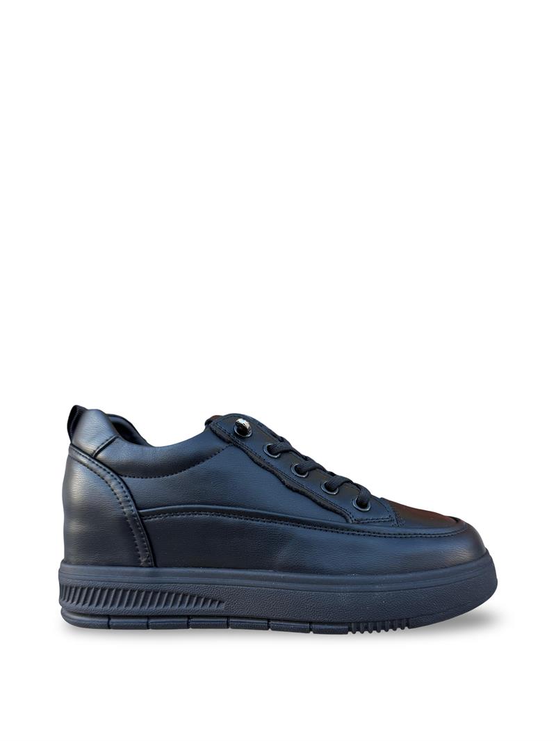 Guja Y352 Hakiki Deri Dolgu Topuk Kadın Spor Sneaker Siyah