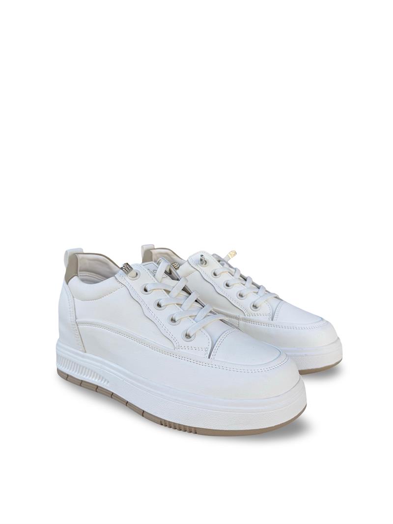 Guja Y352 Hakiki Deri Dolgu Topuk Kadın Spor Sneaker Bej