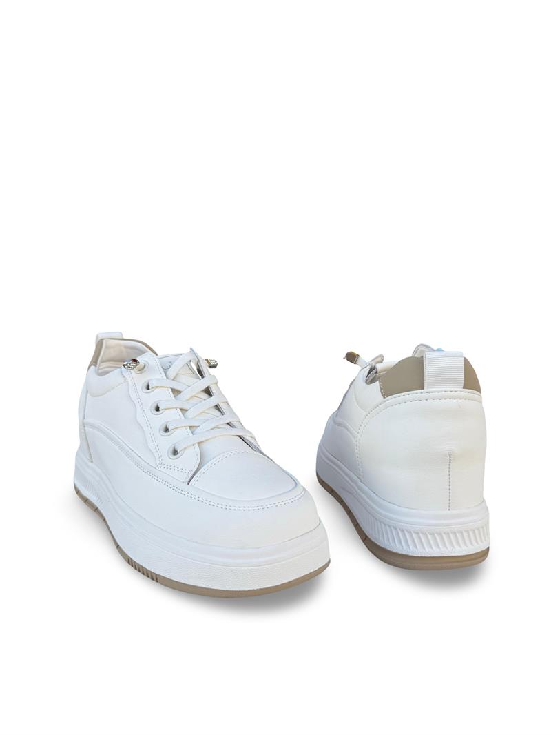 Guja Y352 Hakiki Deri Dolgu Topuk Kadın Spor Sneaker Bej
