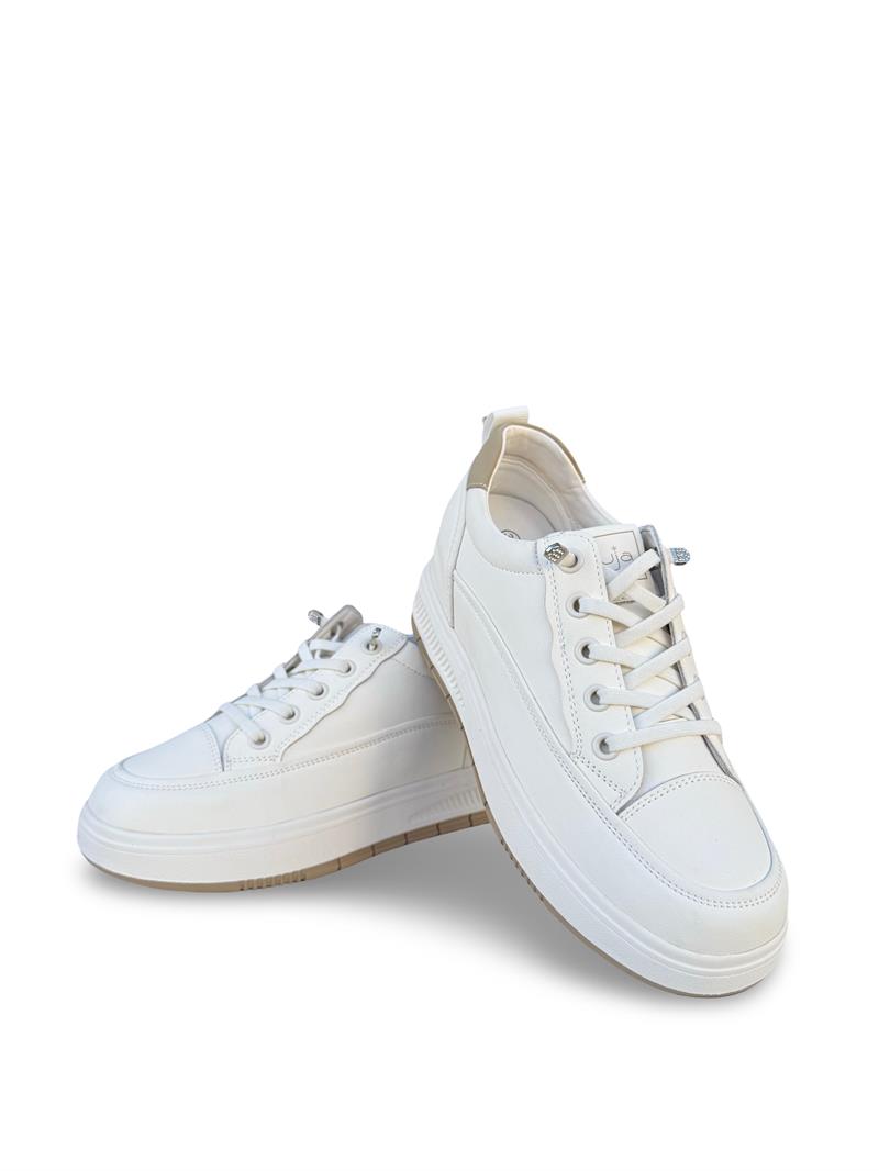 Guja Y352 Hakiki Deri Dolgu Topuk Kadın Spor Sneaker Bej
