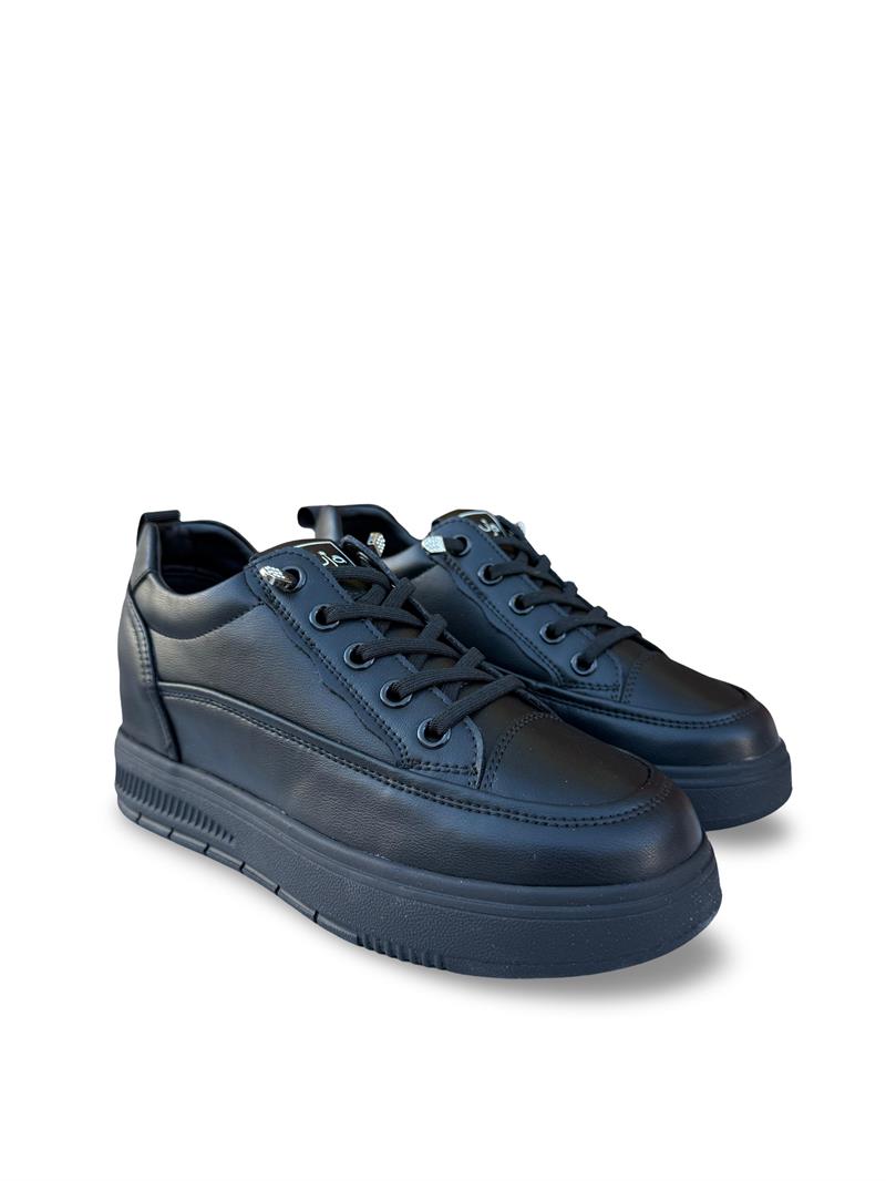 Guja Y352 Hakiki Deri Dolgu Topuk Kadın Spor Sneaker Siyah