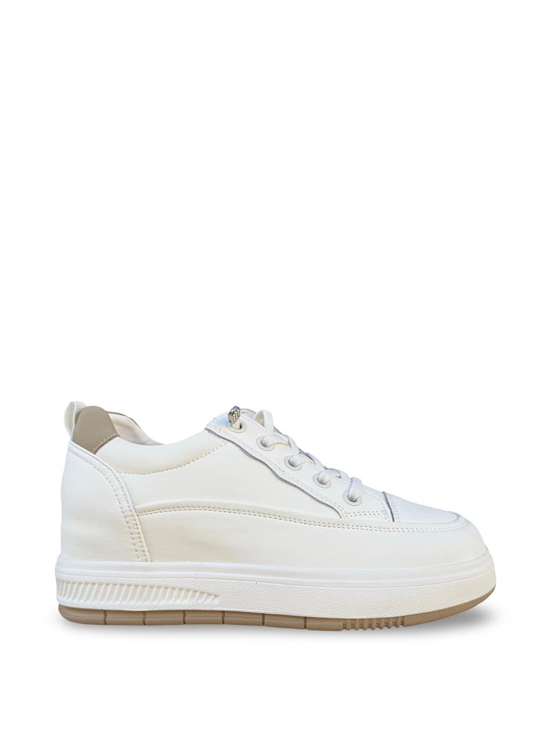 Guja Y352 Hakiki Deri Dolgu Topuk Kadın Spor Sneaker Bej