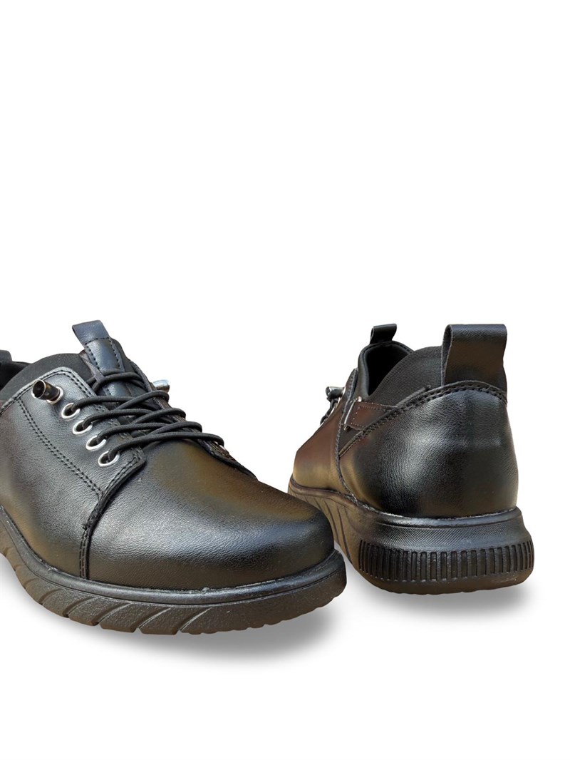 K152-236 Vegan DeriComfort Taban Lastik Bağcıklı Kadın Casual Ayakkabı Siyah