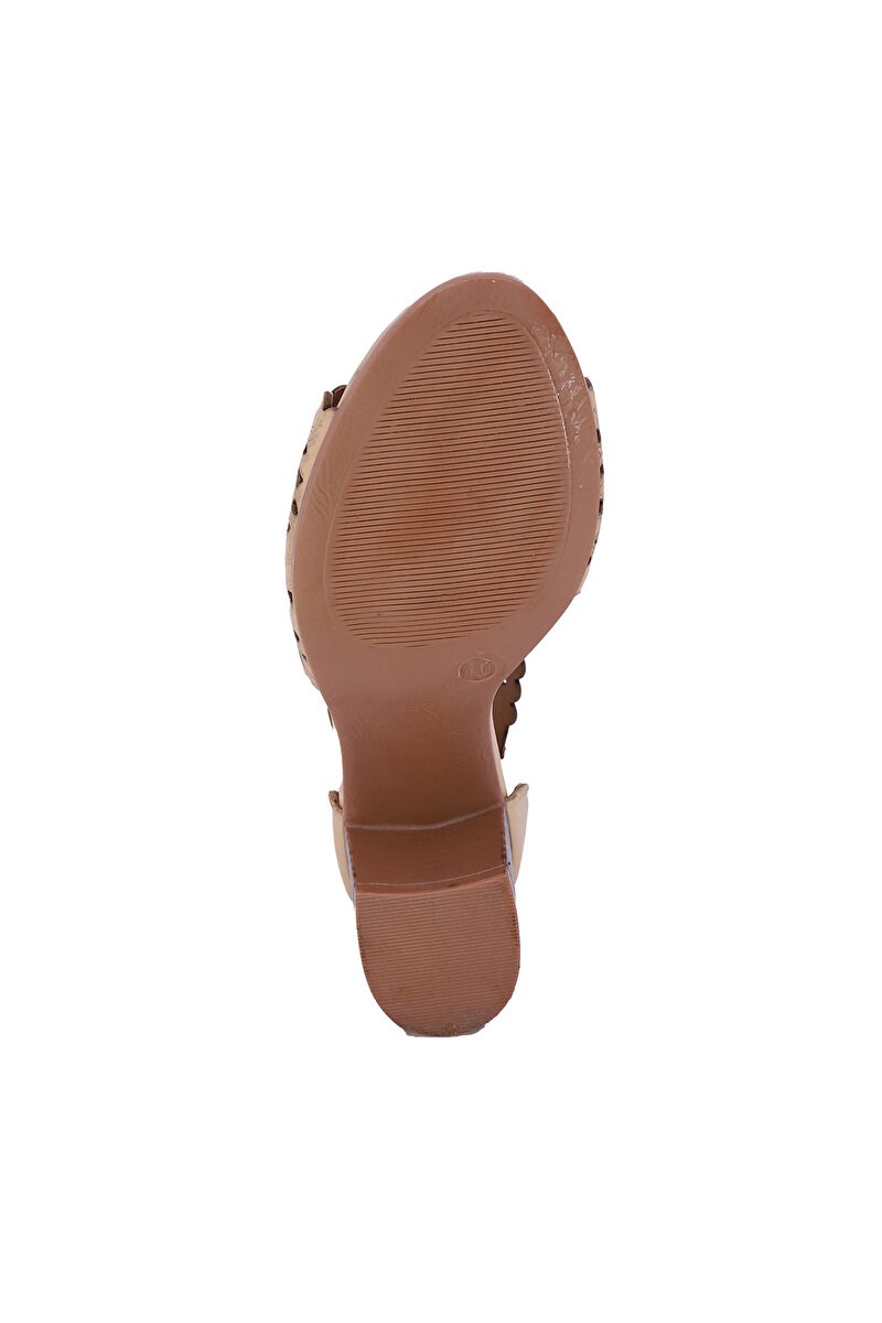 Venüs 1857215Y Hakiki Deri Ahşap Topuk Kadın Sandalet Nut