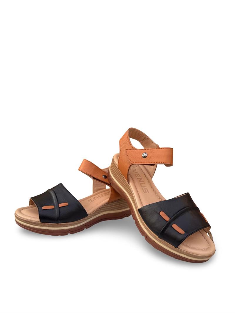 Venüs 2313402Y Hakiki Deri Kadın Sandalet Siyah Taba