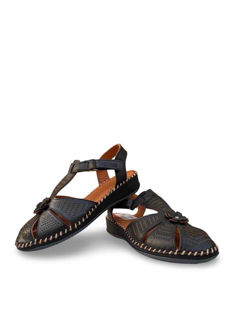 Venüs 2313704Y Hakiki Deri Comfort Taban Kadın Günlük Sandalet Ayakkabı Siyah