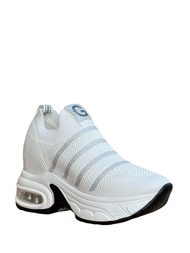 Yalınayak 25y300-4 Taş Detaylı Aır Taban Kadın Sneaker Beyaz