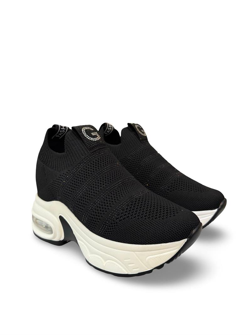 Yalınayak 25y300-4 Taş Detaylı Aır Taban Kadın Sneaker Siyah