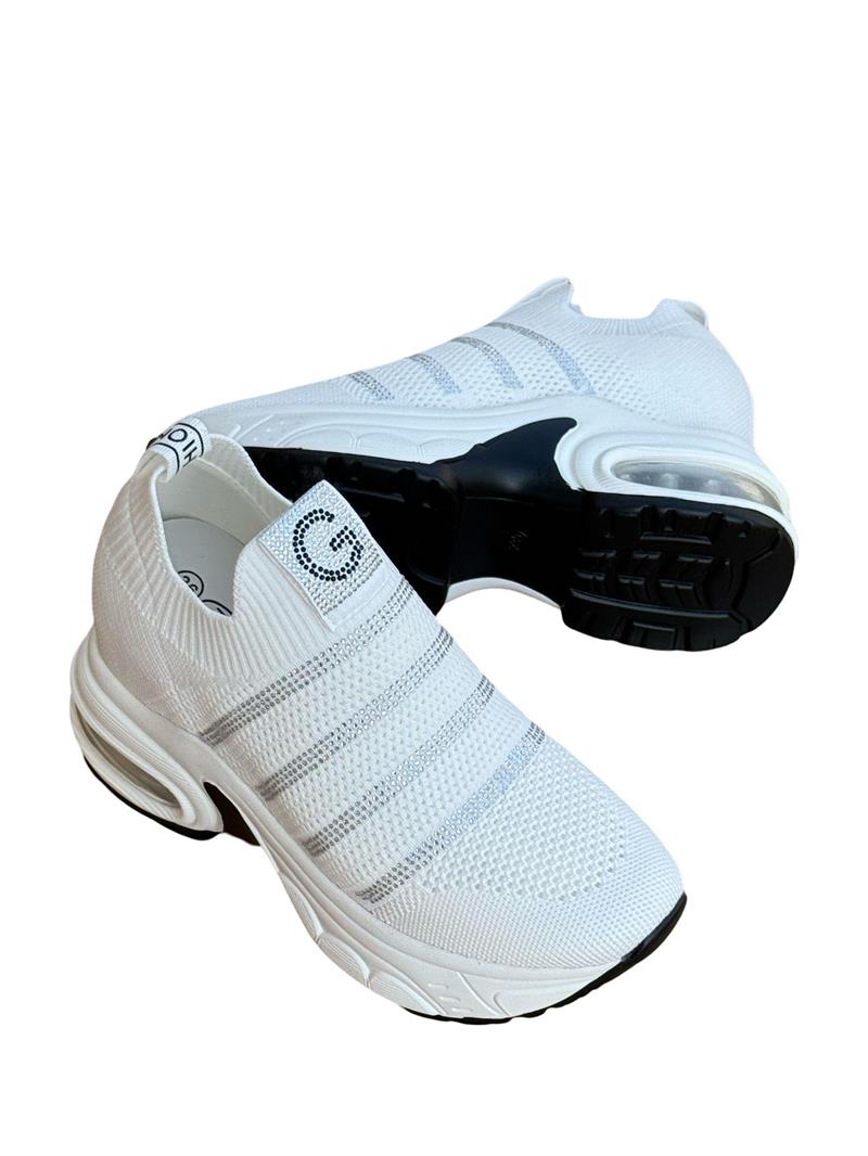 Yalınayak 25y300-4 Taş Detaylı Aır Taban Kadın Sneaker Beyaz