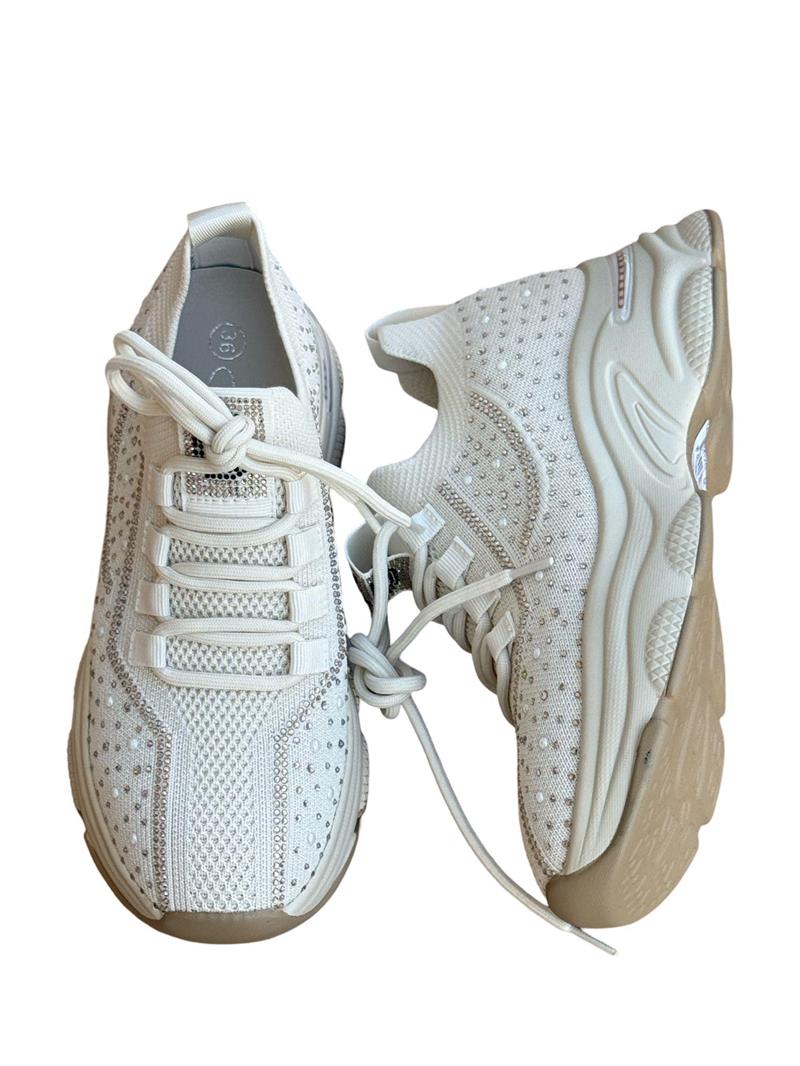 Yalınayak 25Y309-1 Taş Detaylı Aır Taban Kadın Sneaker Bej