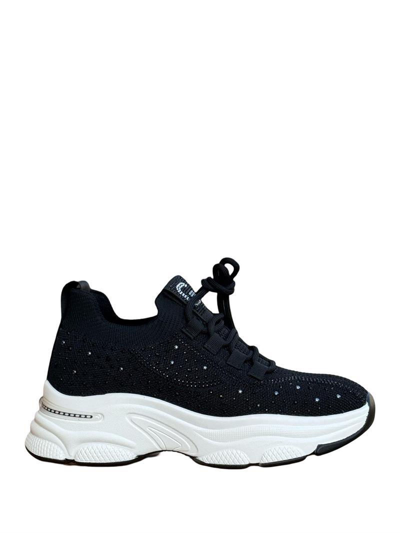 Yalınayak 25Y309-1 Taş Detaylı Aır Taban Kadın Sneaker Siyah