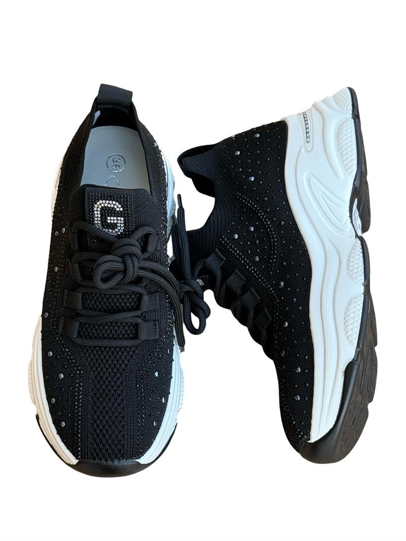 Yalınayak 25Y309-1 Taş Detaylı Aır Taban Kadın Sneaker Siyah