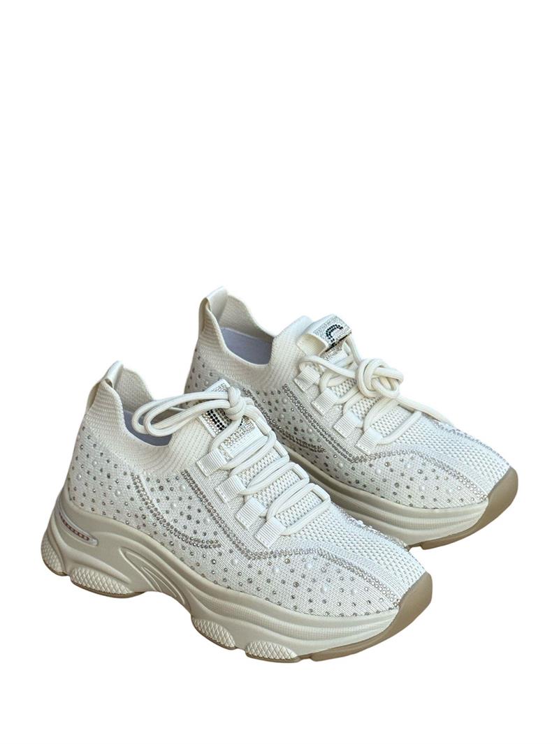 Yalınayak 25Y309-1 Taş Detaylı Aır Taban Kadın Sneaker Bej