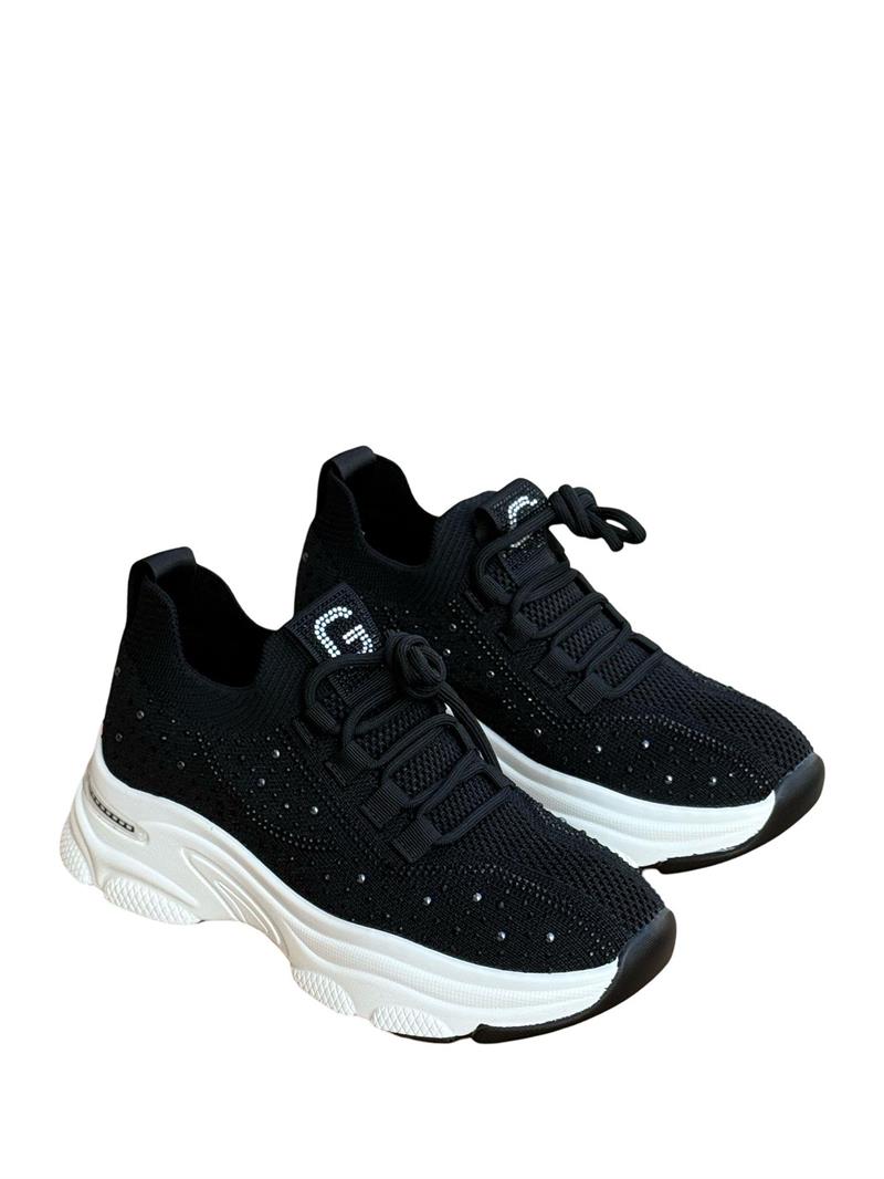 Yalınayak 25Y309-1 Taş Detaylı Aır Taban Kadın Sneaker Siyah