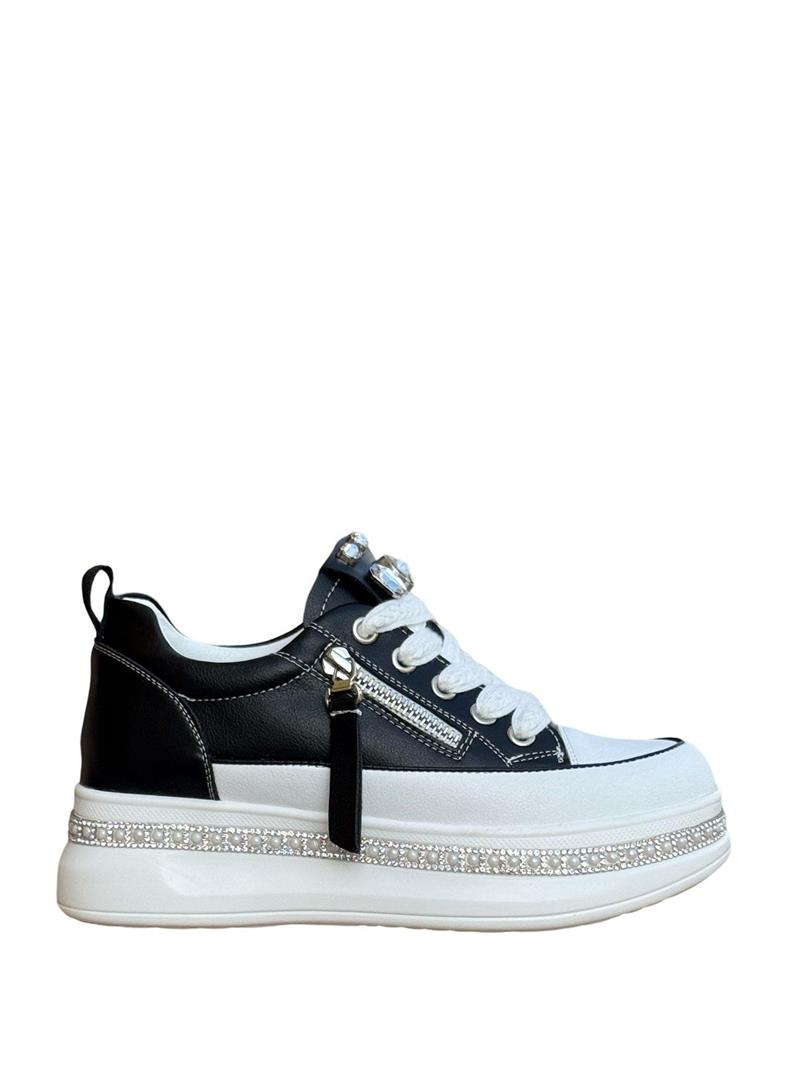 Yalınayak 25Y423-4 Taş Detaylı Kadın Eva Taban Sneaker Siyah