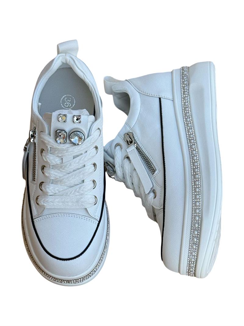 Yalınayak 25Y423-4 Taş Detaylı Kadın Eva Taban Sneaker Beyaz