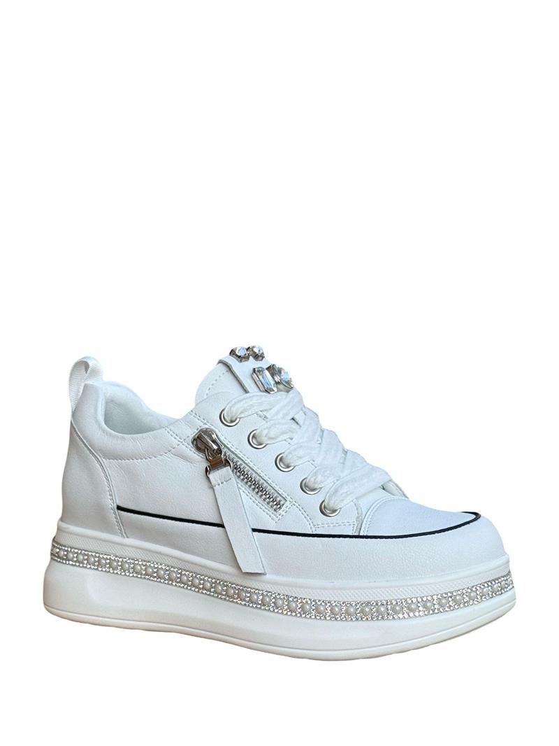 Yalınayak 25Y423-4 Taş Detaylı Kadın Eva Taban Sneaker Beyaz