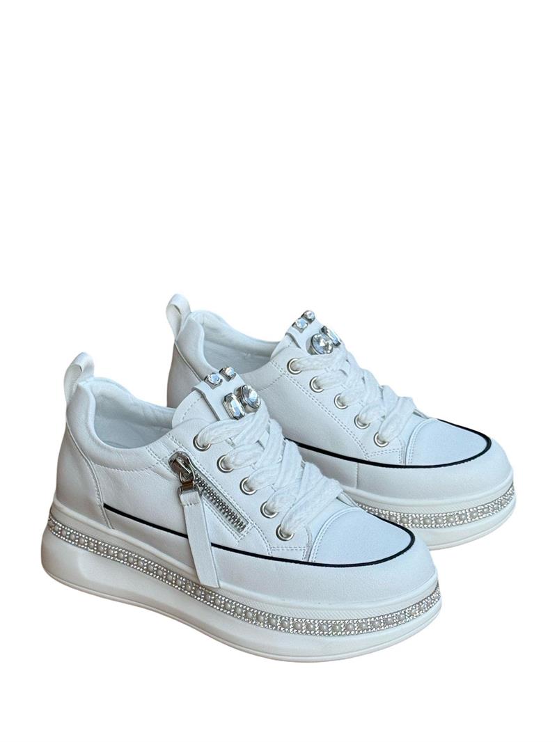 Yalınayak 25Y423-4 Taş Detaylı Kadın Eva Taban Sneaker Beyaz