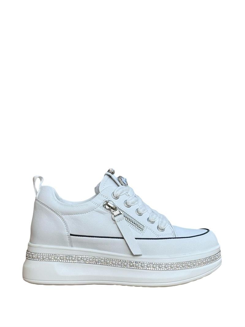 Yalınayak 25Y423-4 Taş Detaylı Kadın Eva Taban Sneaker Beyaz