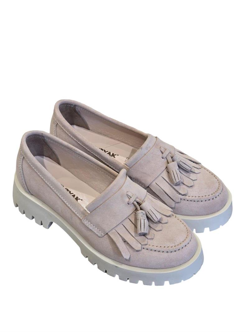 Yalınayak Blbl2840  Hakiki Deri  Püskülü Eva Taban Kadın Loafer Bej Süet