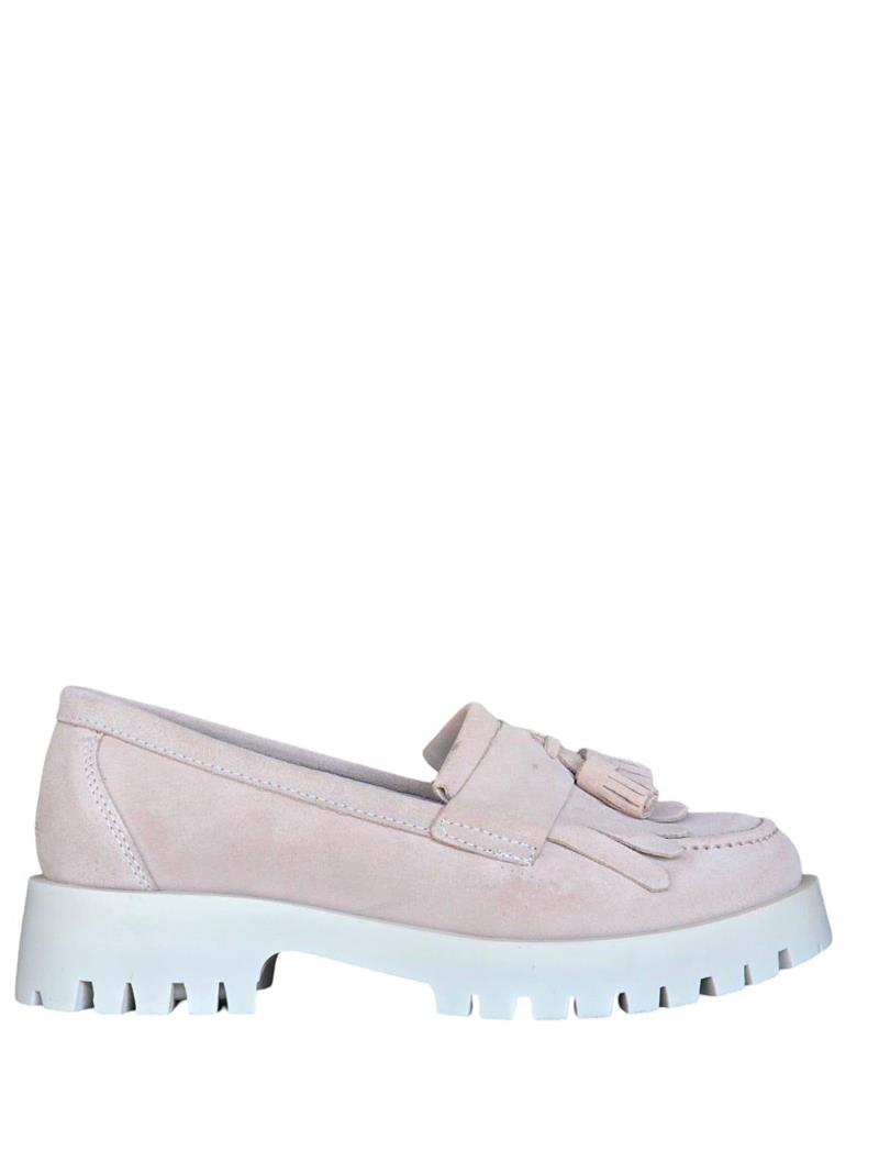 Yalınayak Blbl2840  Hakiki Deri  Püskülü Eva Taban Kadın Loafer Bej Süet