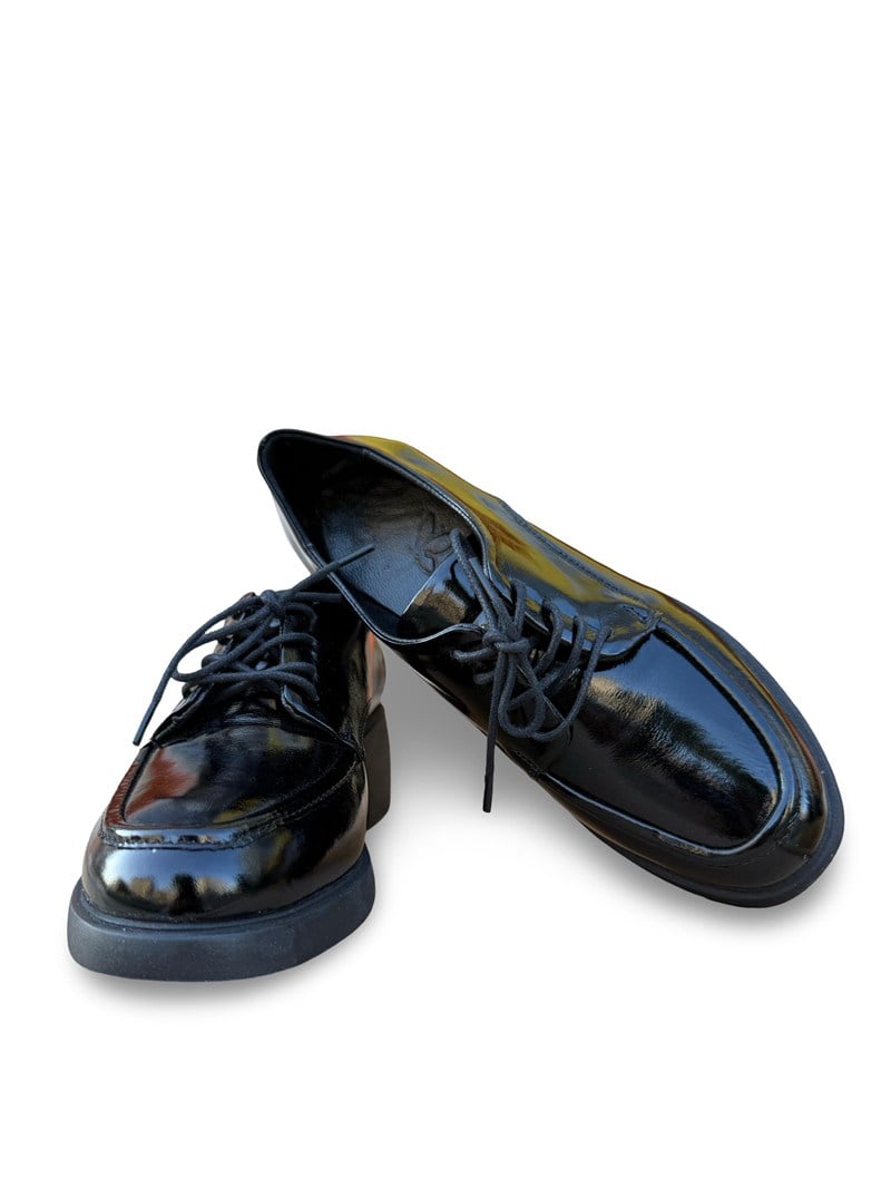 Yalınayak Bty04654 Hakiki Deri Kadın Topuklu Klasik Loafer Ayakkabı Siyah Rugan