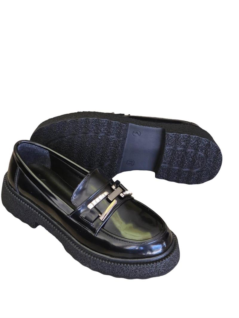 Yalınayak Bty1631984  Kauçuk Taban Kadın Loafer Siyah Rugan