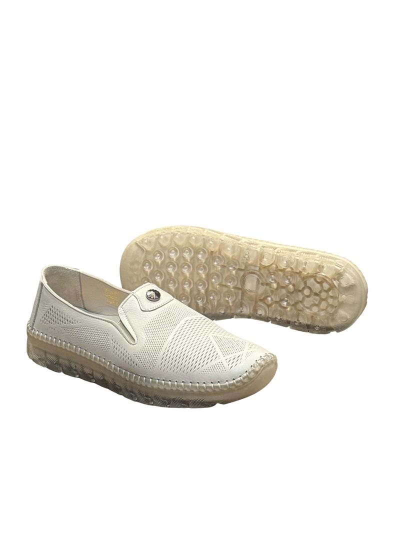 Yalınayak Bty2028007-4 Hakiki Deri Kadın Comfort Taban Casual Ayakkabı Ekru