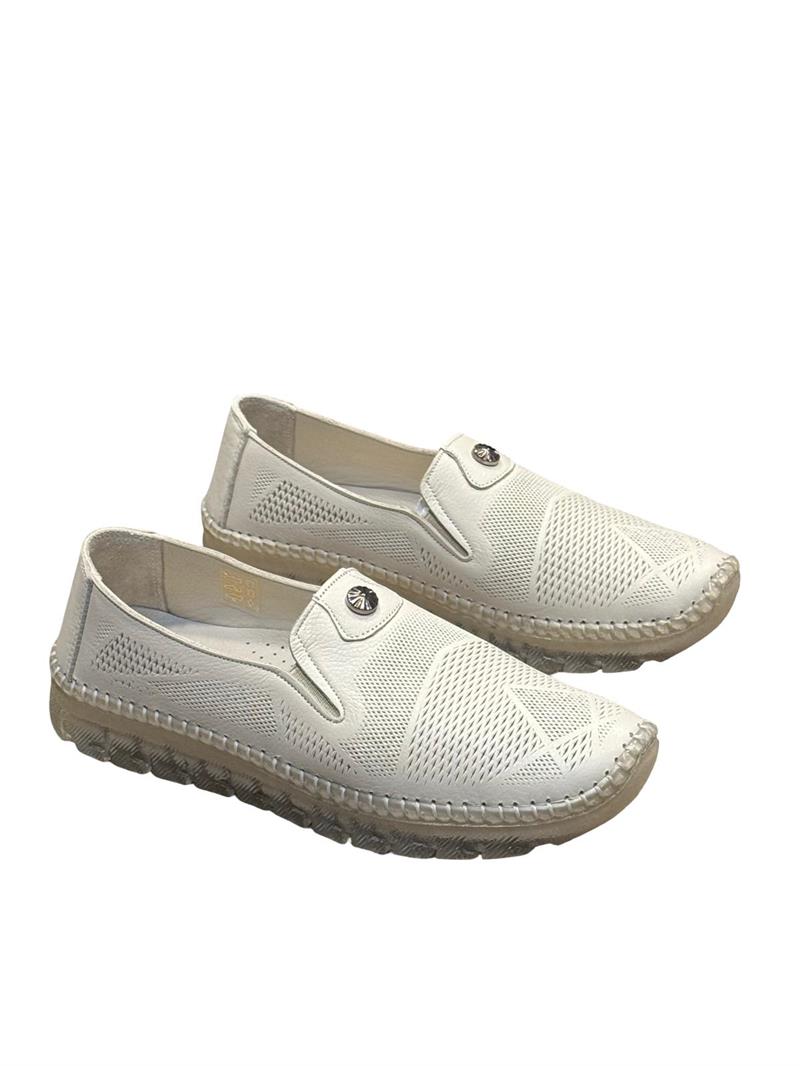 Yalınayak Bty2028007-4 Hakiki Deri Kadın Comfort Taban Casual Ayakkabı Ekru