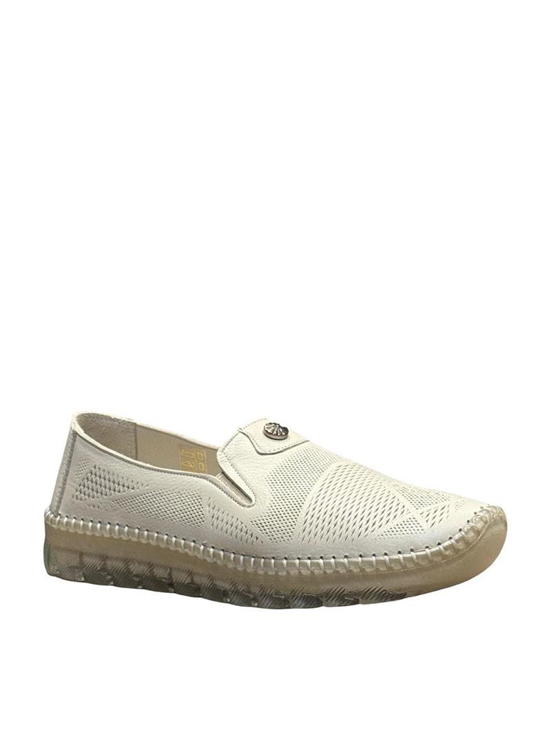 Yalınayak Bty2028007-4 Hakiki Deri Kadın Comfort Taban Casual Ayakkabı Ekru
