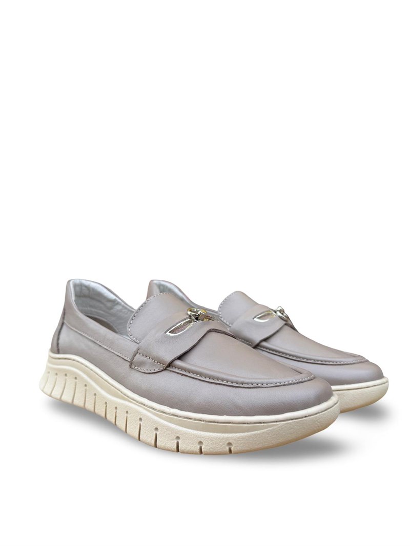 Yalınayak Bty248208 Hakiki Deri Comfort Taban Kadın Loafer Vizon