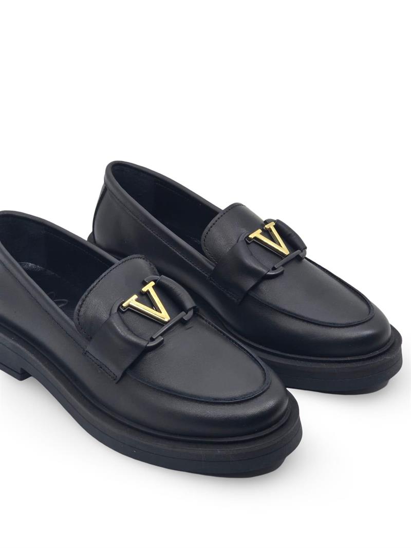 Yalınayak Bty24BK04  Hakiki Deri Kadın Loafer Ayakkabı Siyah