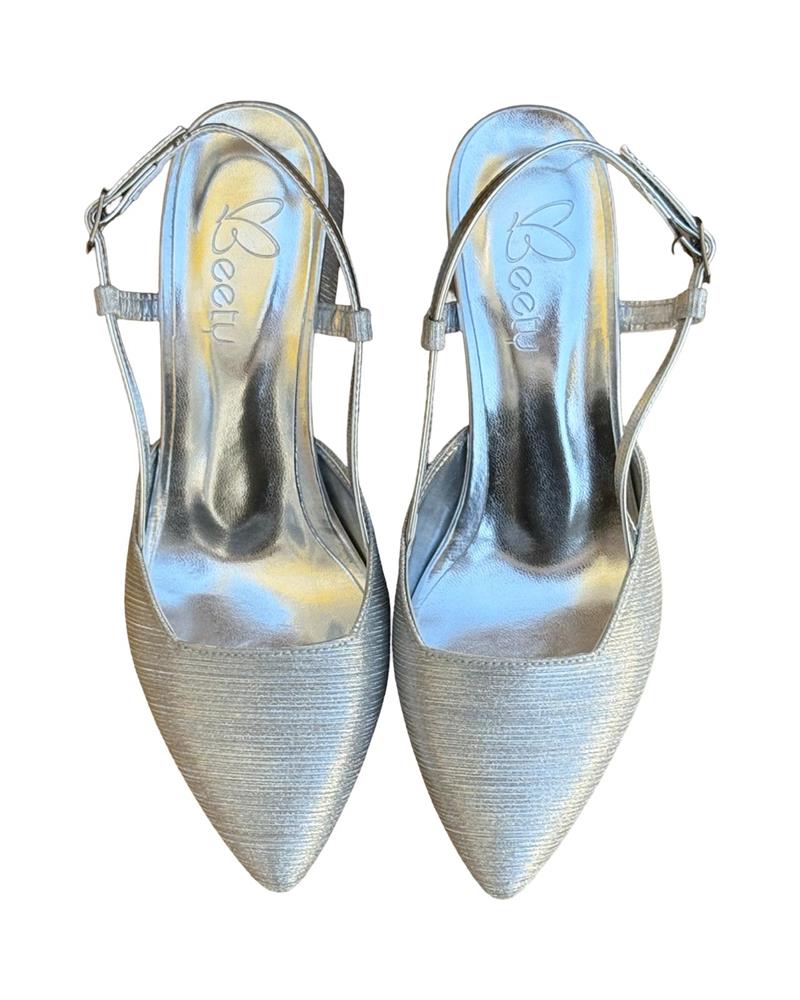 Yalınayak Bty25909 Simli Topuklu Kadın Ayakkabı Gümüş