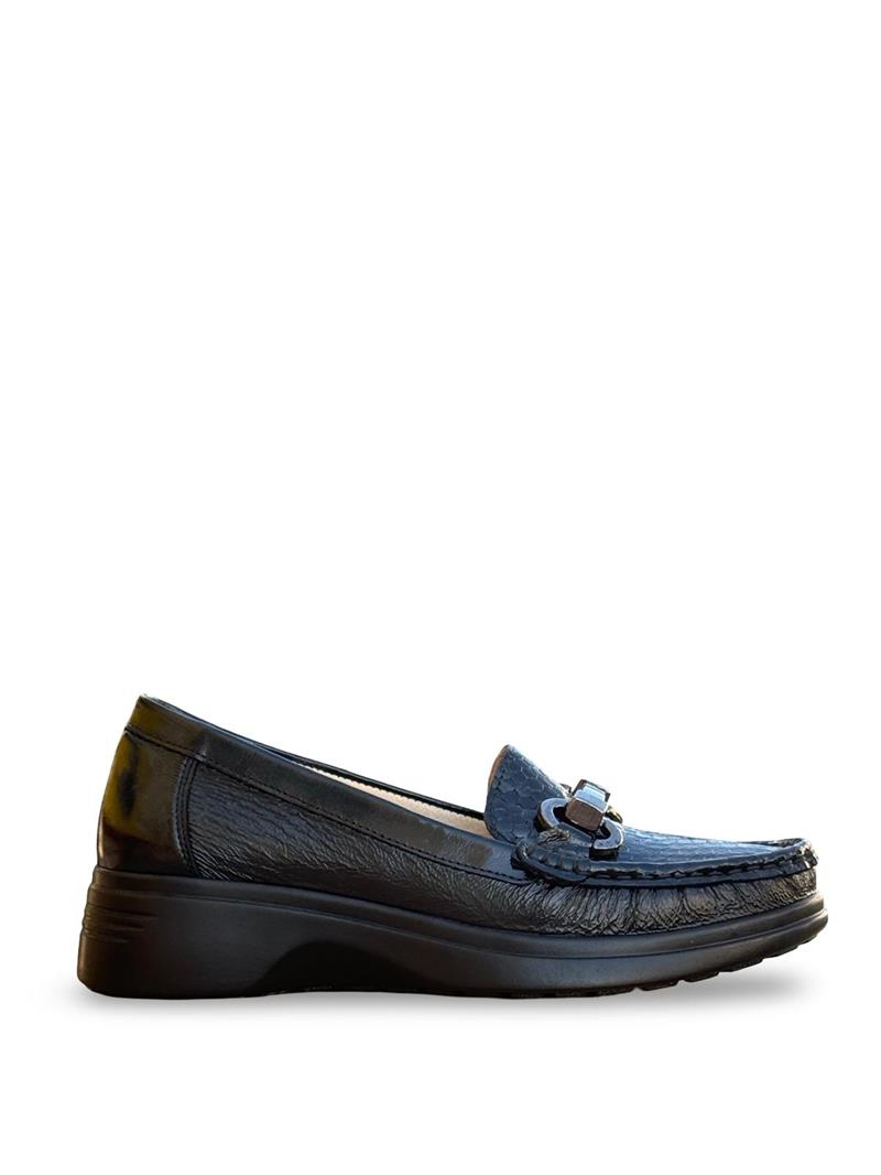 Yalınayak Bty37174 Hakiki Deri Kadın Klasik Loafer Siyah Rugan