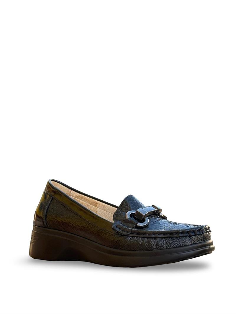 Yalınayak Bty37174 Hakiki Deri Kadın Klasik Loafer Siyah Rugan