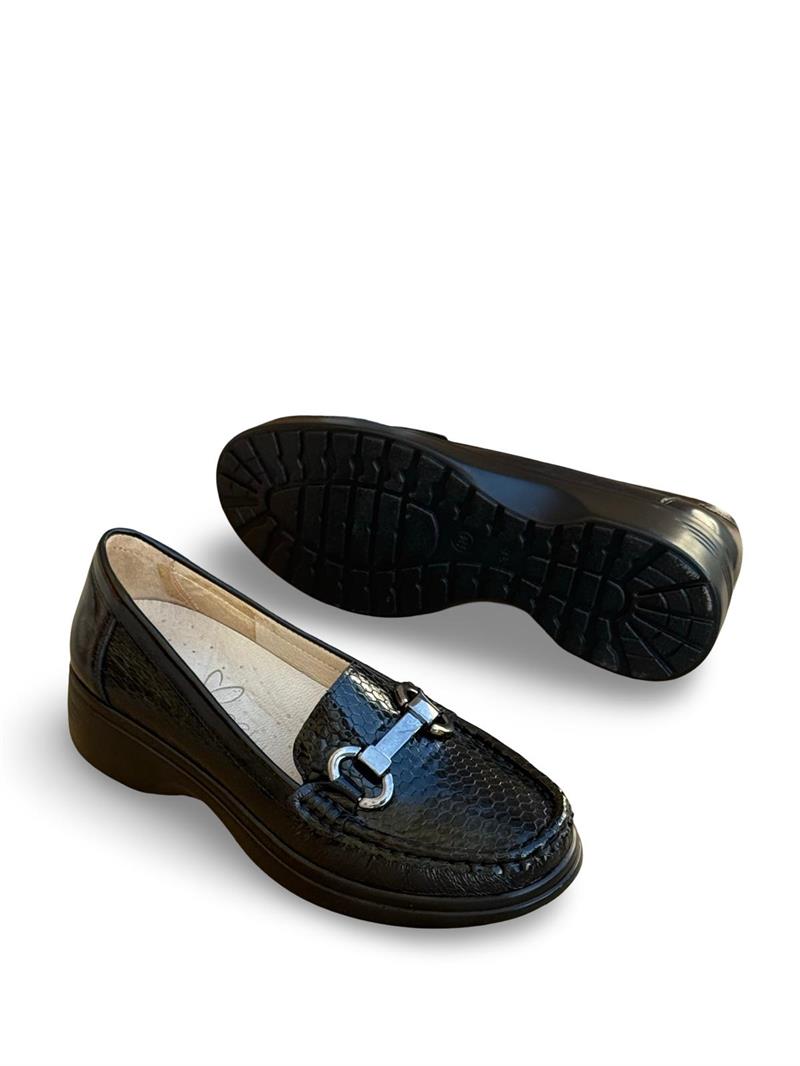 Yalınayak Bty37174 Hakiki Deri Kadın Klasik Loafer Siyah Rugan