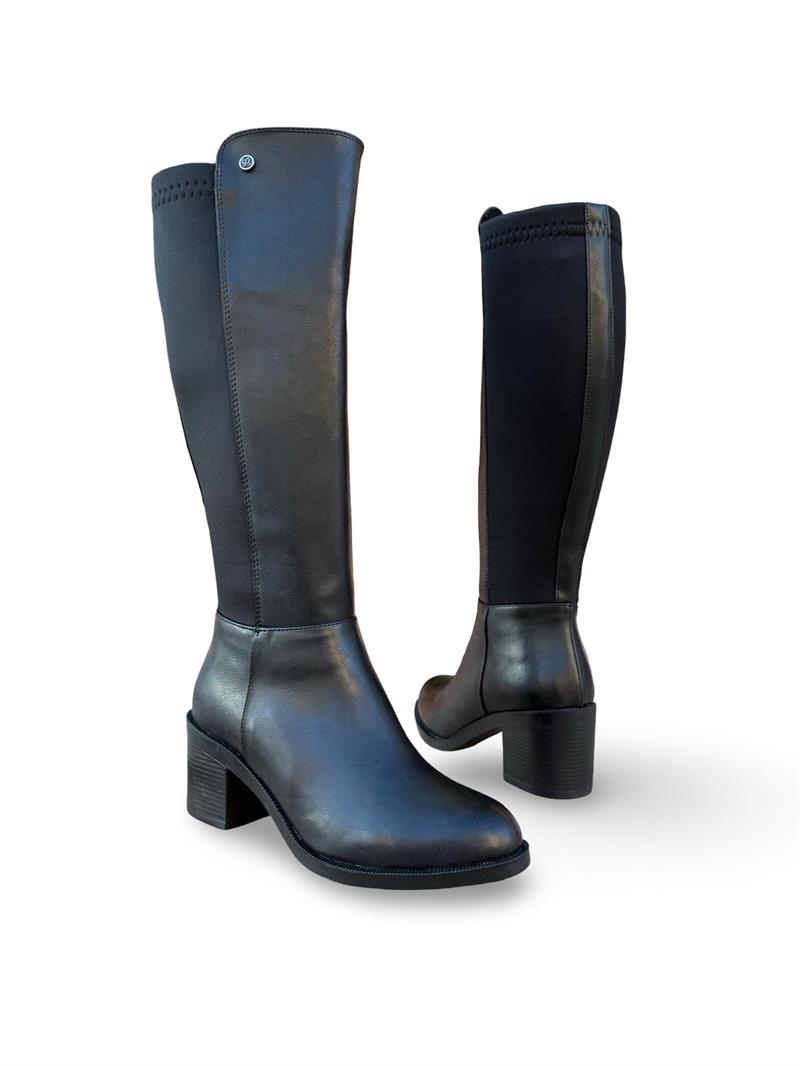 Yalınayak Bty396101 Platform Topuk Kadın Streç Çizme Siyah Mat