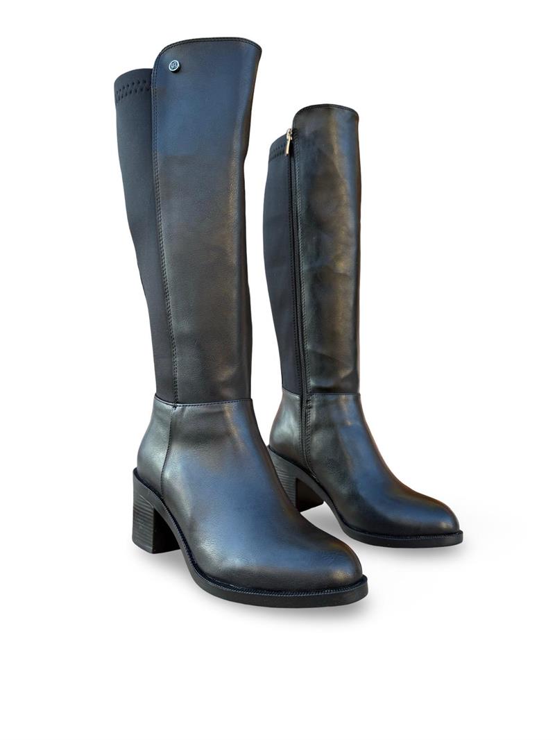 Yalınayak Bty396101 Platform Topuk Kadın Streç Çizme Siyah Mat