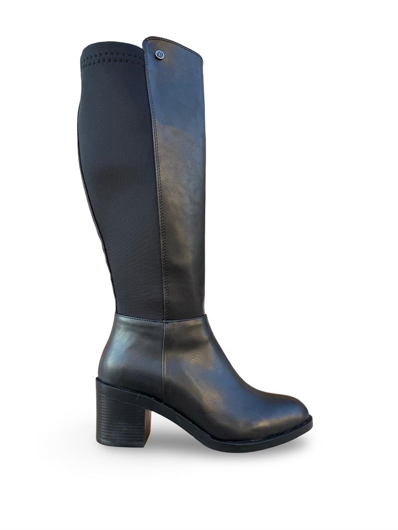 Yalınayak Bty396101 Platform Topuk Kadın Streç Çizme Siyah Mat